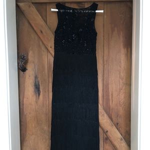 Aidan Mattox Beaded Tiered Fringe Dress